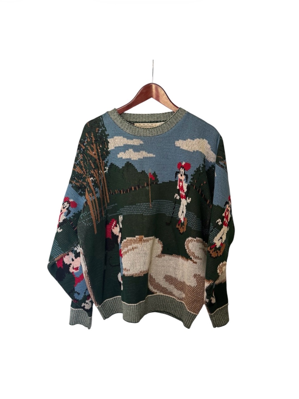 Men's Crossing Novelty Golf Scene Sweater In Green And Blue
